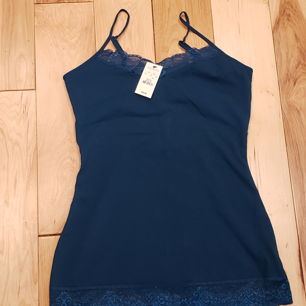 Express laced trim cami with built in elastic bra